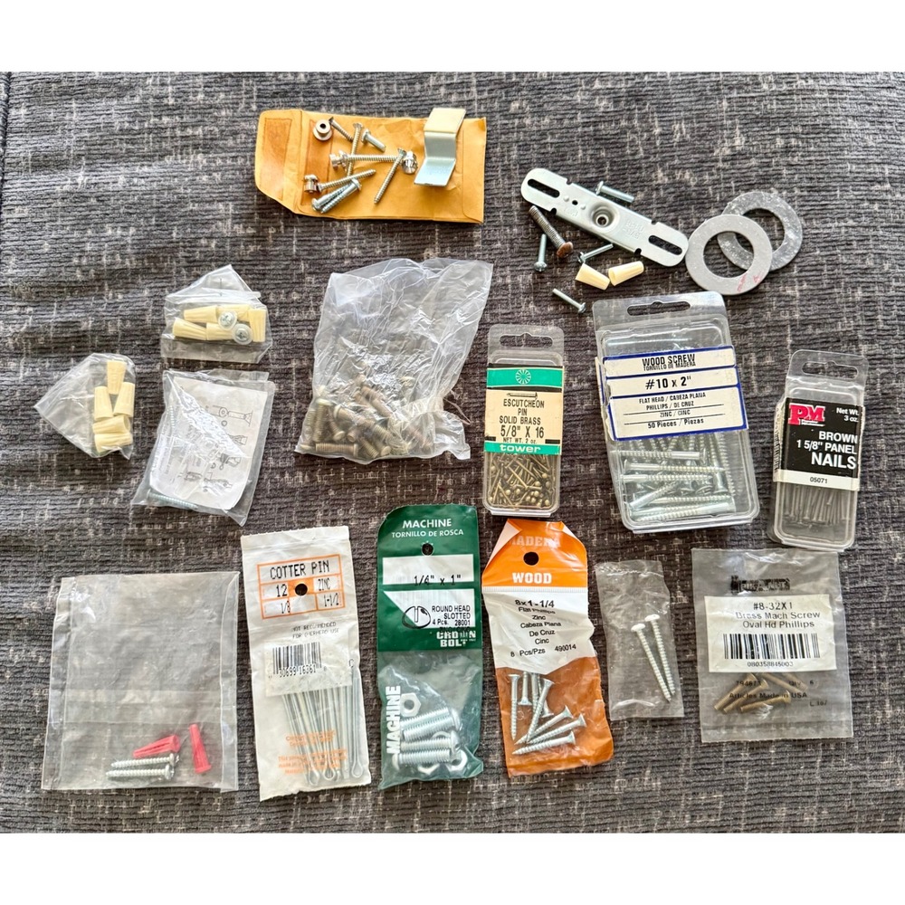 Mixed Hardware Lot Wood Machine Screws Nails Cotter Pins Brass Zinc Assortment